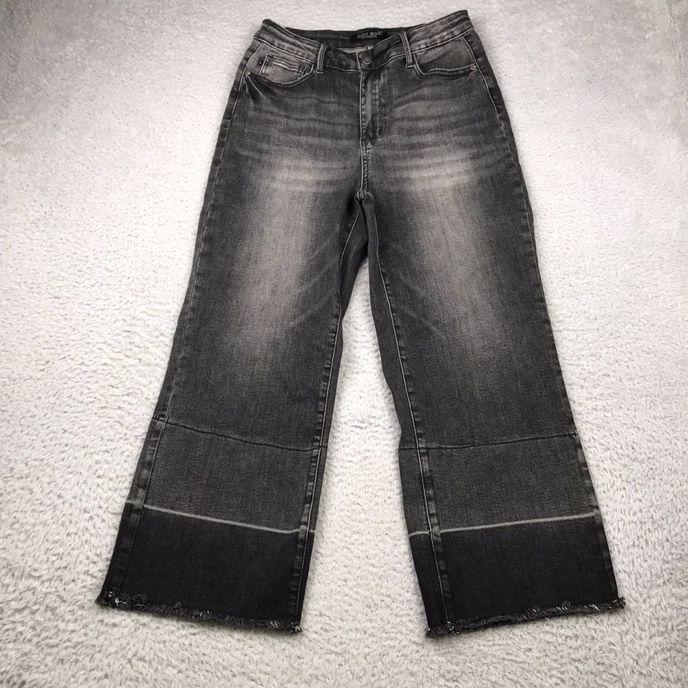 Judy Blue Wide Leg Crop Jeans Womens 9/29 (29x25) Black Wash High Rise Fray Hem